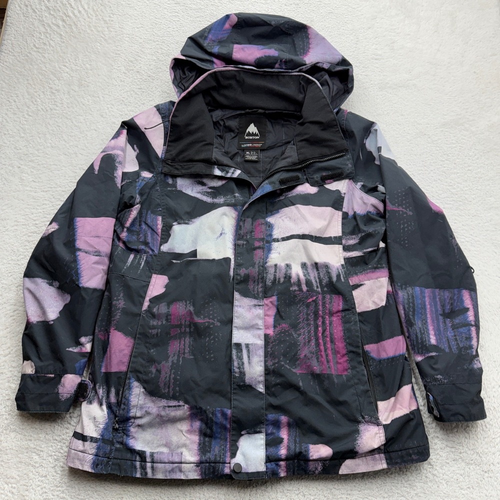 Burton Living Lining Mens XL Snowboard Jacket Purple Black Abstract Graphic Zip